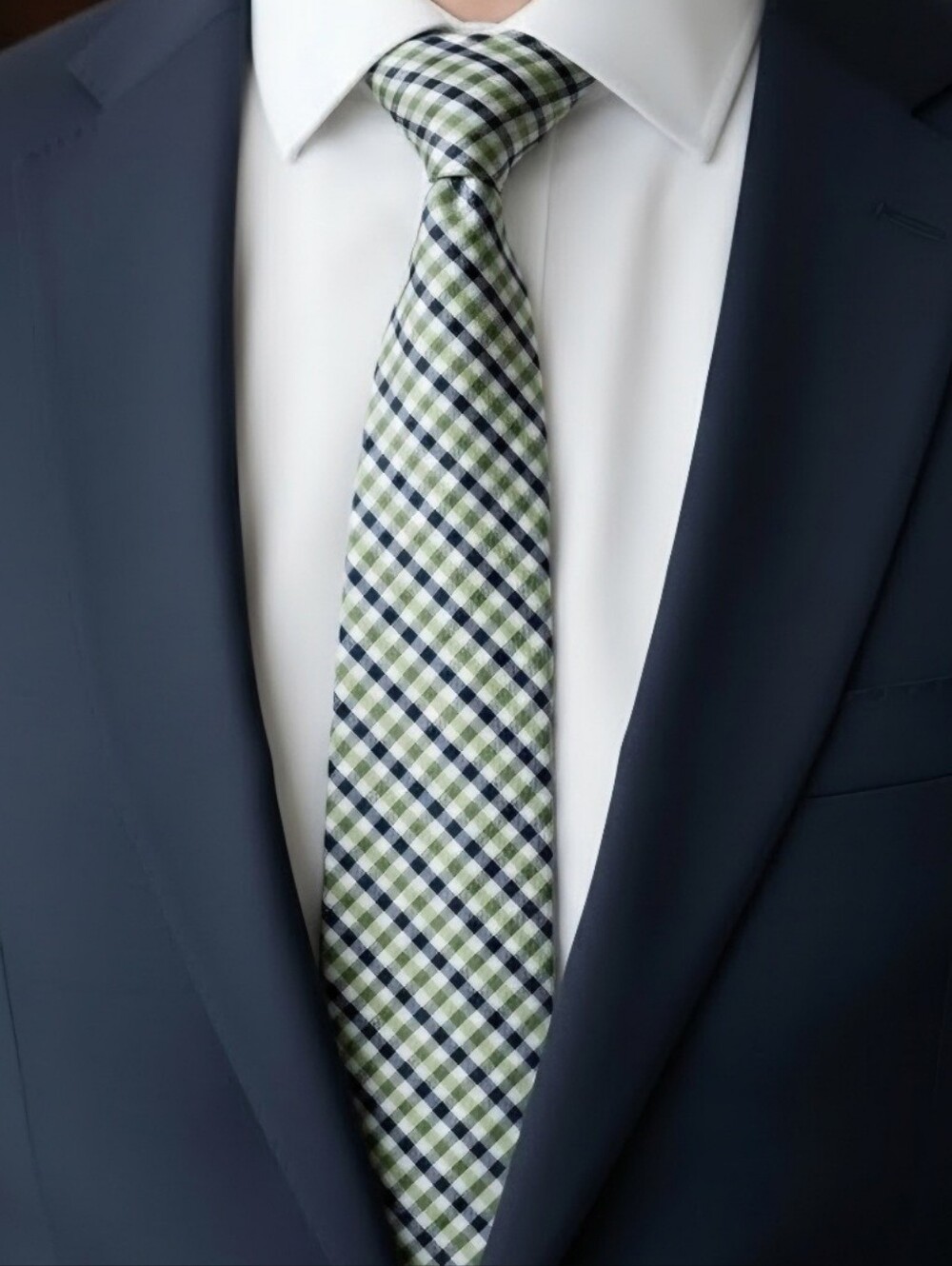 rooster New Navy and Lime Checkered Tie 100% Silk